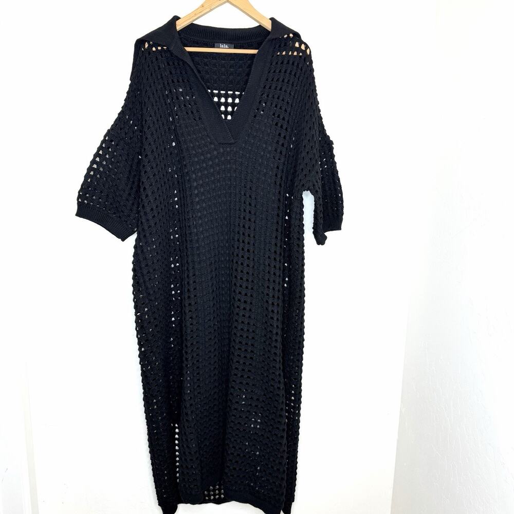 Dressed In Lala Be Bold Oversized Knit Dress With Liner Womens S/M Black